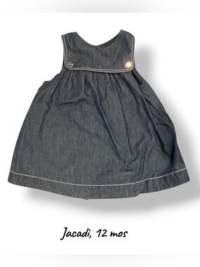 LIKE NEW Jacadi Paris Navy Denim, Lines Sailor Yoke / Pinafore Dress (12 mos)